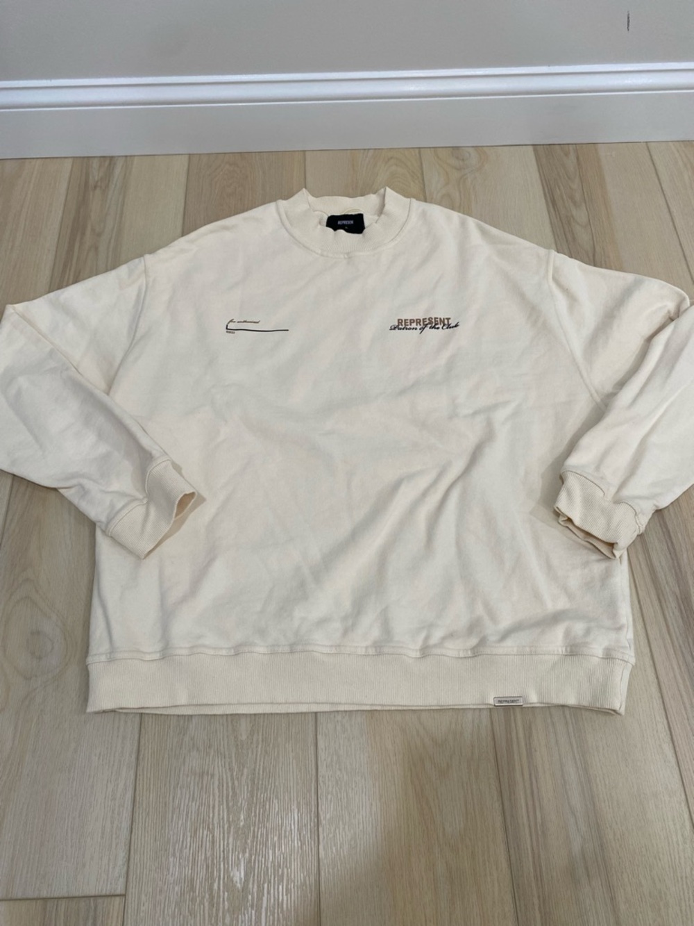 Represent Clo. Cream Patron of the Club Logo Long Sleeve Crewneck | Size XL